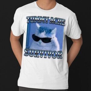 Tummy Ache Survivor Funny Cat Meme T-shirt White